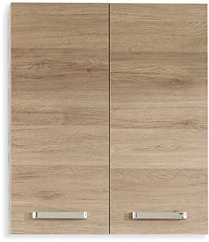 Pelipal Badezimmer Hängeschrank Quickset 313 in Sanremo Eiche Terra quer Nachbildung, 60 cm breit | Bad Wandschrank mit 2 Türen und 2 Einlegeböden