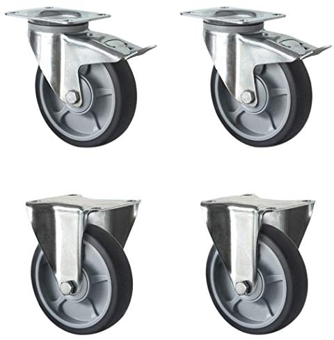 CASCOO SETTPFP160P2G2B32 Rollensatz 2 Lenkrollen mit Feststeller, 2 Bockrollen, Polypropylen, Gummi, Durchmesser 160 mm, Kugellager, Transportrollen, spurlos, Traglast 600 kg (4-er Pack)