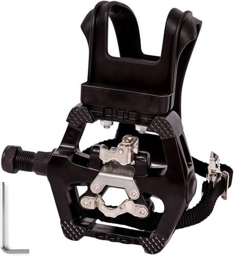 YBEKI Pro-Grade SPD Spin Bike Pedals and Straps/Toe Clip for Indoor Exercise Cycling & Spin Peloton/Schwinn/Sunny/Bikes Compatible, 9/16 Axle with Sealed Bearings + 12-Month Warranty