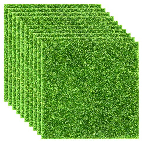 ELCOHO 10 Pieces Artificial Garden Grass Lawn Life-Like Fairy Artificial Grass Lawn Miniature Fairy Garden Ornament Dollhouse Decoration, 6 x 6 Inches