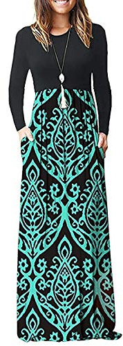 AUSELILY Women's Casual Maxi Dress Long Sleeve | Autumn/Winter Dresses for Women uk,Long Casual Dress with Pockets,Round Neck,daily wear,Comfortable fabric,Polyester,Spandex