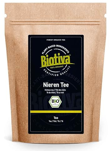 Biotiva Nierentee Bio - 100g - Blasen- und Nieren Tee - biologisch - mit Mate, Brennnesselblätter, Löwenzahnblätter - 100% rein & natürlich - Abgefüllt und kontrolliert in Deutschland (DE-Öko-005)