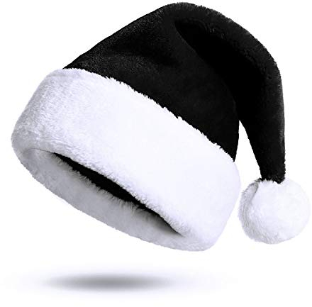 KONVINIT Schwarz Weihnachtsmütze Nikolausmütze Plüsche Weihnachtsmann mütze Santa Mütze Nikolaus Dicker Fellrand für Erwachsene Weihnachtshut,schwarz