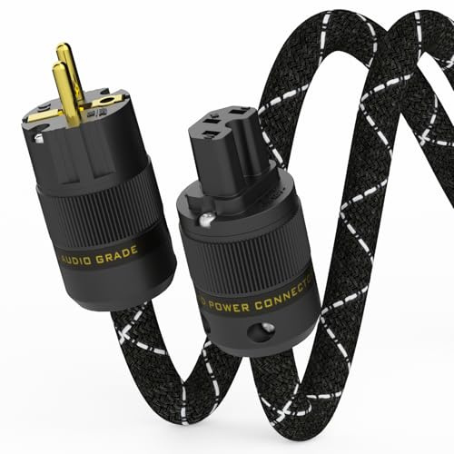 Monosaudio P078 High End strömkabel 2 m kopparskärm, 2-polig HiFi strömkabel OFC AC Audiophil kallenhetskabel, 16 mm EU Schuko-kontakt IEC C15-kontakt för DVD/förstärkare/avkodare/subwoofer/AMP