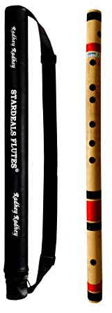 STARDEALS C Sharp Bansuri Bambusflöte mit 7 Löchern, mittelgroß, für Rechtshänder, mit kostenloser Flöten-Tasche, Naturbraun, 47 cm, CSMRH-18.5