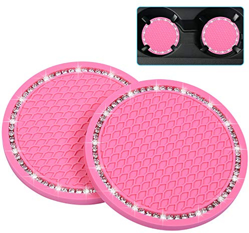 wisdompro Bling Car Coasters, 2 Pack 2.75 Diameter Car Cup Coaster, Pink