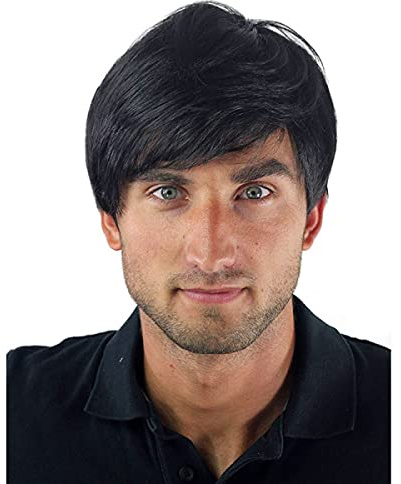 Pelucas Para Hombres, Peluca Negra De Pelo Corto Realista Esponjoso De Moda, Cabello De Uso Diario Natural Adecuado Para El Baile De Graduación/Peluca De Cosplay Para Hombres