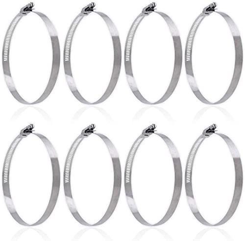 Mandala Crafts Stainless Steel Hose Clamps – Adjustable Worm Gear Hose Clamps Assortment - Pipe Clamps for Dryer Vent Radiator 6 Inches Set of 8