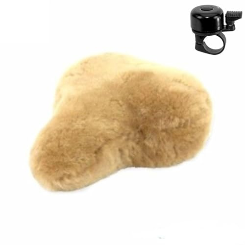 Sattelbezug aus echtem Lammfell Satteldecke Sattelschonbezug beige XL inkl. Fahrradklingel