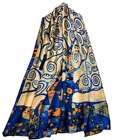 GFM® Dam Sidenblandad Målning eller Konstbaserad Sommarscarf (VSLK) (Klimt - Tree of Life)(FS-VSLK-3382-A)