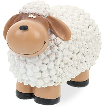 Relaxdays Figura Decorativa Oveja, Decoración Terraza Resistente, Interior y Exterior, 15,5x20x11cm, Polirresina, Blanco