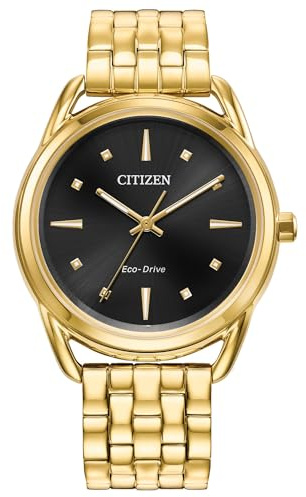 Citizen Women's Eco-Drive Dress Classic Watch in Gold-Tone Stainless Steel, Black Dial, 36mm (Model: FE7092-50E)