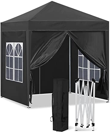 CLIPOP Faltpavillon 2x2m Pavillon Pop up Gartenzelt mit 4 Seitenwänden und Tragetasche UV Schutz 50+ Festzelt für Hochzeit Camping, Strand (schwarz)
