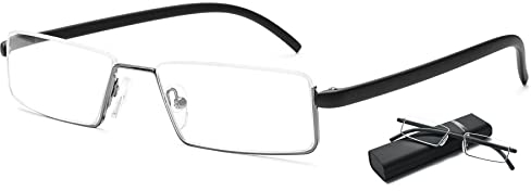 Lanomi Schmale Lesebrille Blaulichtfilter Metall Herren Halbrand Flexibel TR90 Arm Damen Lesehilfe Sehhilfe mit Etui Schwarz(Anti Blau Linse) 4.0