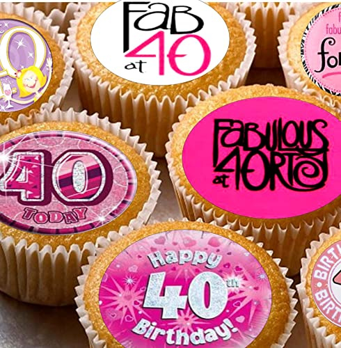 24 40th birthday edible Pre-Cut party decorations Wafer Paper Cupcake Topper Cake