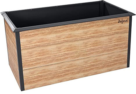Zelsius Hochbeet für Garten, Terrasse oder Balkon Anthrazit RAL 7016 | 150 x 75 x 77 cm, Eiche Holzoptik | Gemüsebeet, Blumenbeet, Pflanzbeet, Pflanzkasten, Blumenkasten, Gartenbeet