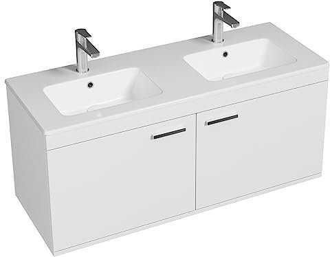 SANIVERRE RUBITE Meuble Salle de Bain Double Vasque 2 Portes Blanc Largeur 120 cm