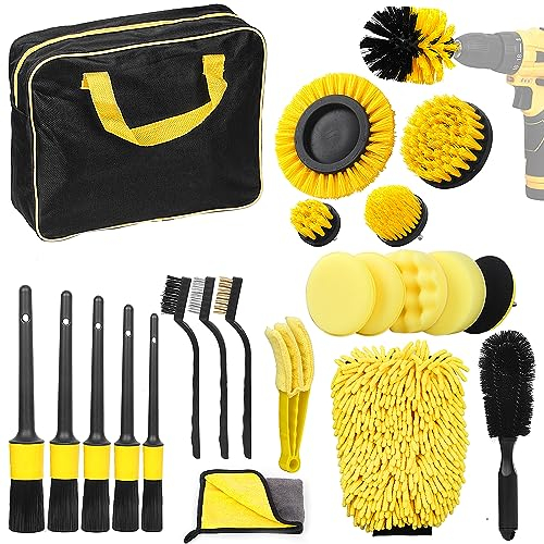 Withosent Auto Reinigungsset, 23PCS Autopflege Set für Innenraum und Außen, Auto Detailing Set mit Handtasche, Autowaschset für Lüftungsschlitz, Armaturenbrett, Motor, Rädern, Haushaltsreinigun