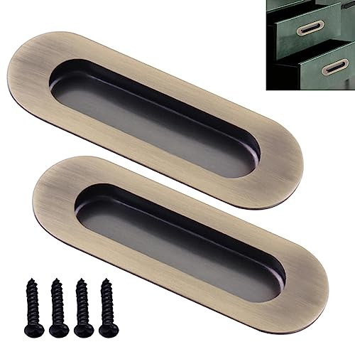 2 Pack Sliding Door Handles, Rectangular Recessed Sliding Door Handles for Cabinet Drawer Inset, Stainless Steel Concealed Flush Pull Handles for Kitchen Barn Door Closet