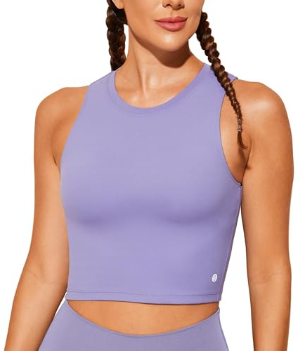 BAYDI Sportbehå för kvinnor utan bygel, bustier, avtagbara vadderade crop-toppar, högstängda linne, yoga, fitness, mjuk bh, Lila rök, M