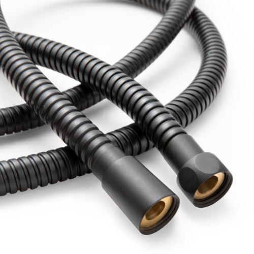 OFFO Hochdurchfluss Duschschlauch Schwarz 1,2m, mit Verdrehschutz,11mm Bohrung Hochdruck Duschschlauch Edelstahl Ersatz Brauseschlauch, Universell Auslaufsicher & Knickschutz