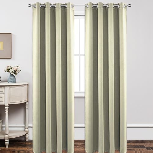 Joydeco Verdunkelungsvorhänge Hellbeige mit Ösen 2er Set H 175 x B 140 cm, Kurze Vorhänge Blickdichte 175 cm Lang für Schlafzimmer