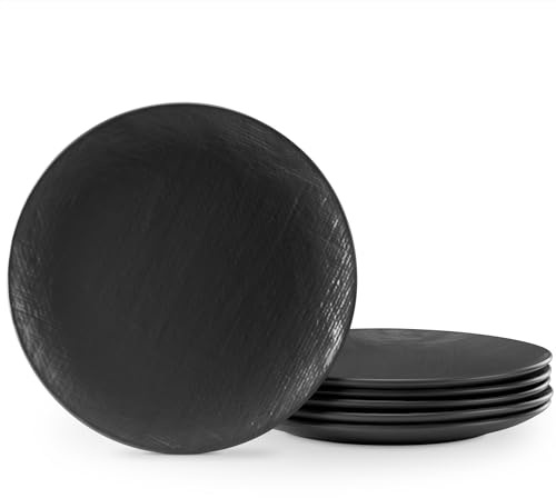 Navaris Linen Artisan - Juego de platos llanos (6 piezas) - Juego de platos para 6 personas - Vajilla de cerámica para el hogar - Platos grandes de 27 cm - Negro carbón