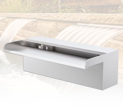 LONGRUNNEW Kit Cascata Piscina Laghetto a lama, Fontana da Giardino Esterno in Acciaio Inossidabile con Accessori, Decorazione Laghetto da Giardino Patio (Lunghezza 30cm, Larghezza 15cm)