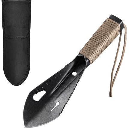Camping Shovel Super Lightweight Small Serrated with Paracord Handle & Carrying Pouch for Metal Detecting, Digging, Gardening, Planting, Outdoor Camping Hiking