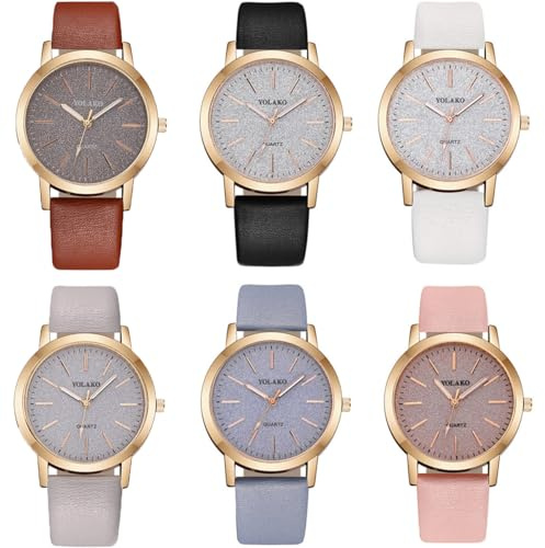 CdyBox Women Wholesale 6 Pack Leather Band Watches Frosted Engraved Dial Quartz Wrist Watch for Ladies