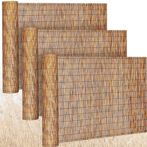 Barydat 3 Pcs 4 x 16.4 ft Reed Fence Roll, 85% Shade Bamboo Privacy Screen, Natural Decorative Reed Fencing for Outdoor Garden Backyard Patio Balcony