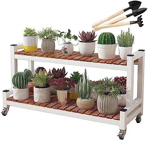 IBOWZ Blumenregal Pflanzenregal Topflappen-Pflanzenregal für drinnen und draußen, Blumenständer, 2-stöckig, 3-stöckig, Metall-Blumenpräsentationsständer, platzsparender Topflappen mit Rollen