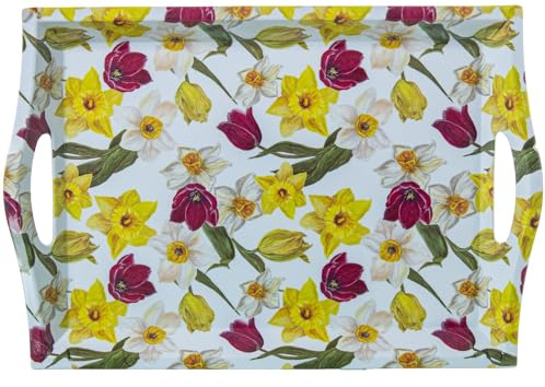 DRW Bandeja Rectangular con Asas de melamina con Flores 31x44x5.2 cm