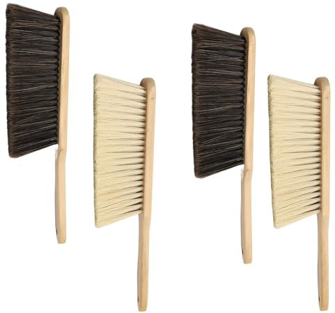 Set di 4 scope a mano in legno, con setole sintetiche, manico in legno, scopa a mano in legno, scopa morbida con foro nel manico per appendere, 2 grigi + 2 gialli