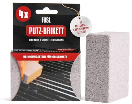 FUSL Putz-Brikett Reinigungsstein 4X – Effektive Reinigung für Grillrost aus Edelstahl, Gusseisen & Emaille – Umweltfreundlich aus recyceltem Glas – Bimsstein ohne Chemie, geruchslos & hautfreundlich