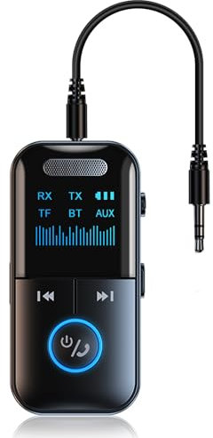 AUX Adattatore Audio Bluetooth 5.4 per PC e TV - Ricevitore Trasmettitore 2 in 1 USB Chiavetta Low Latency con TF Card Play per Auto, Cuffie, Proiettori, Tablet, etc
