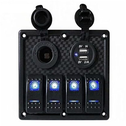 MUEOSI Panneau d'interrupteurs à Bascule for Bateau à 3 ou 4 Circuits avec fusible, Double Port USB, lumière 3,1 A, for Camping-Car, Yacht, Camping-Car Tableau électrique(Product A)