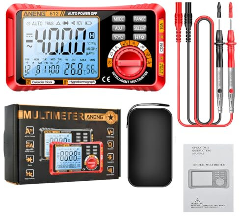 Geevorks Multimetro digitale intelligente 3 in 1 612 con calendario perpetuo, amperometro, voltmetro, misuratore di temperatura e umidità, 4000 perline, strumenti di test e misurazione professionali