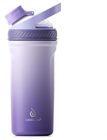 Ideus Shaker Protein Trinkflasche 700ml (24oz)，Doppelwandig Edelstahl Sportflasche mit Mischkugel, Metall Eiweiß Flasche mit Mischkugel, BPA frei, auslaufsicher Schraubverschluss (Violett)