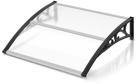 Joparri Toldo para Puerta, Marquesina para Puerta de Entrada, 100x120 cm, marquesina de policarbonato Transparente 6 mm y Aluminio, para protección Solar Exterior a Prueba de Lluvia y Nieve