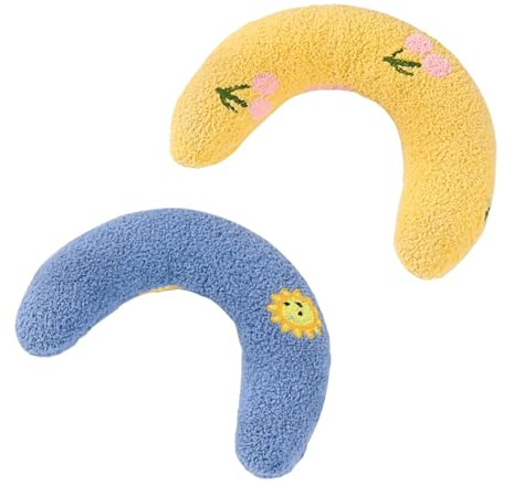 HUATEEN 2-pack blå och gul U-formad kattkudde, mjuk fluffig lugnande kudde för inomhuskatter och hundar, kattmynta infunderad husdjurssäng med nackstöd – maskintvättbar och allergivänlig design
