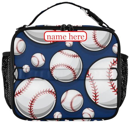 tplaotee Lonchera personalizada de béisbol azul y blanco para hombre, resistente al agua, para adultos, correa para el hombro y soporte para botellas, lonchera para el trabajo, oficina, vieiras,