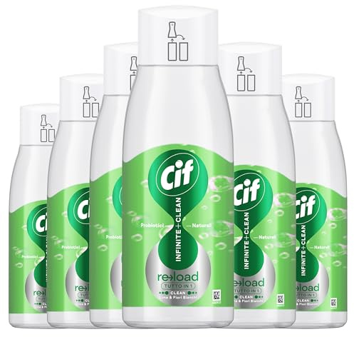 Cif Infinite Clean Nettoyant Multi Surface Recharge 6 x 590ml | Nettoyant multi surface aux probiotiques, action longue durée 3 jours, utilisable sur textiles et surfaces fragiles