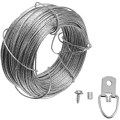 POPETPOP Wire Rope Hook Set for Picture Hanging Wire Rope of Rings for Photo Frame Hanging Hard Walls