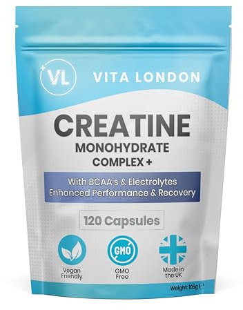 Creatine Monohydrate Complex + BCAA's & Electrolytes | 240 Vegan Creatine Capsules for Women & Men (Not Creatine Powder, Gummies or Tablets) | Enhanced Performance & Recovery