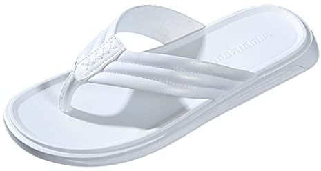 Chaussures d'été pour homme en cuir léger - Tongs pour homme - 44 - Tongs légères - Sandales de bain antidérapantes - Semelle souple - Sandales de plage - Pantoufles de spa - Sandales de plage, Blanc