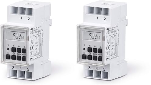 Sonero Minuterie numérique pour Installation sur Rail DIN dans Le Panneau de Commande, 3600W, écran LCD, 10 programmes de Commutation, minuterie 12/24h, IP20, Blanc S-DOTH10 (Lot de 2)