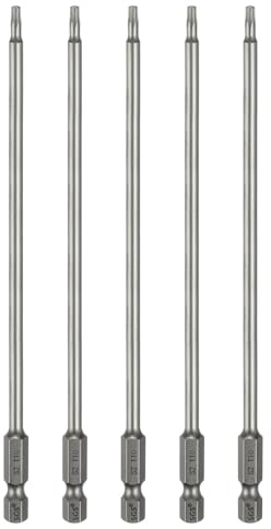 QUARKZMAN 5 stycken T10 torx bits skruvmejsel bitsats 1/4 tum sexkantsskaft, 150 mm (1/4 tum) sexkantsskaft utan hål spets skruvmejsel borrbitar S2 stål för Torxskruvar