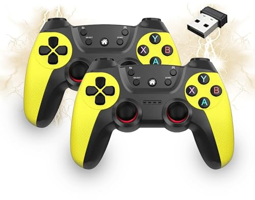 2 Pack Controller wireless USB per Multiplayer, Controller di gioco a doppio shock per Linux/Android/Phone/Windows PC/TV Box, Gamepad Joystick Plug & Play con Joystick a effetto Hall (Giallo)