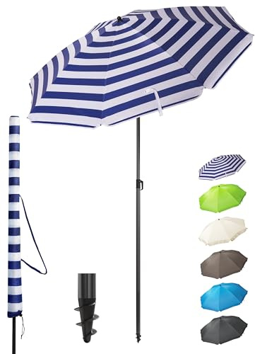 Menz Sonnenschirm Strand UPF 50, Ø 180 cm, Fb. Blau-Weiß-Weiß